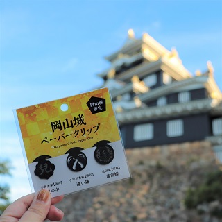 岡山城を背景にペーパークリップ